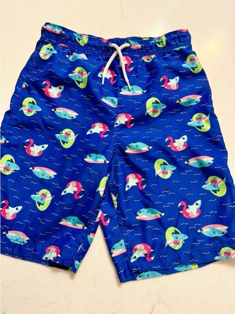 Lands’ End Shark & Flamingo Swim Trunks | Boys XL 14-16
